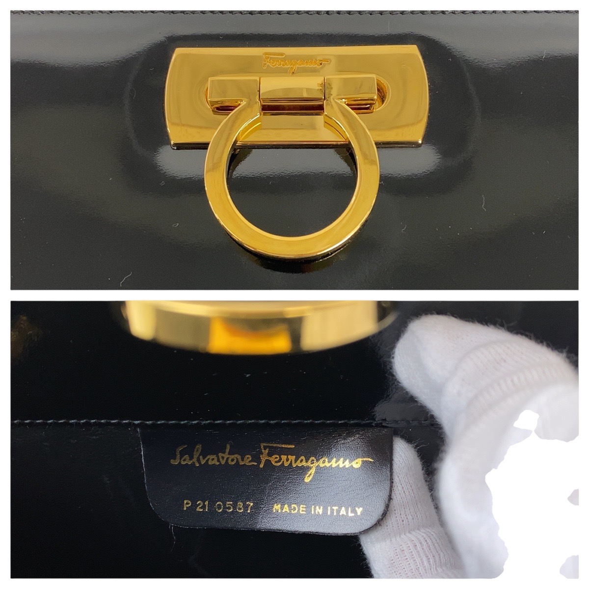 美品 ヴィンテージ ガンチーニ ブラック 黒 ゴールド金具 パテントレザー P21 0587 ショルダーバッグ クラッチバッグ レディース 503822 美品 ヴィンテージ ガンチーニ ブラック 黒 ゴールド金具 パテントレザー P21 0587 ショルダーバッグ クラッチバッグ レディース 503822