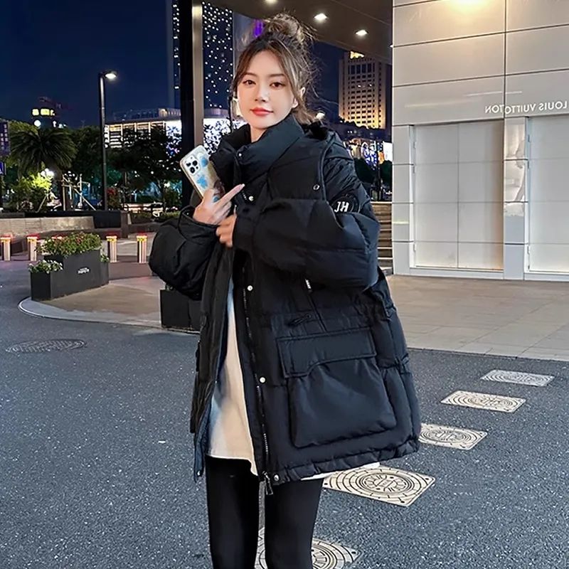 ダウン綿服女性2024年冬の新型ファッションゆるい中長タイプウエストフード付き綿服フード付きコートブーム ダウン綿服女性2024年冬の新型ファッションゆるい中長タイプウエストフード付き綿服フード付きコートブーム
