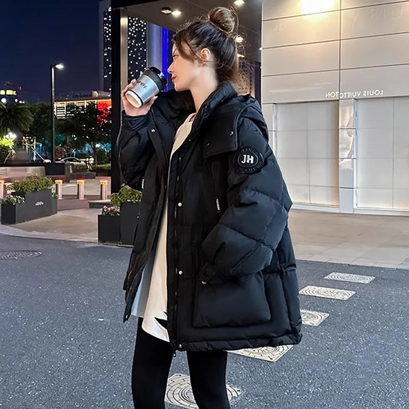 ダウン綿服女性2024年冬の新型ファッションゆるい中長タイプウエストフード付き綿服フード付きコートブーム ダウン綿服女性2024年冬の新型ファッションゆるい中長タイプウエストフード付き綿服フード付きコートブーム