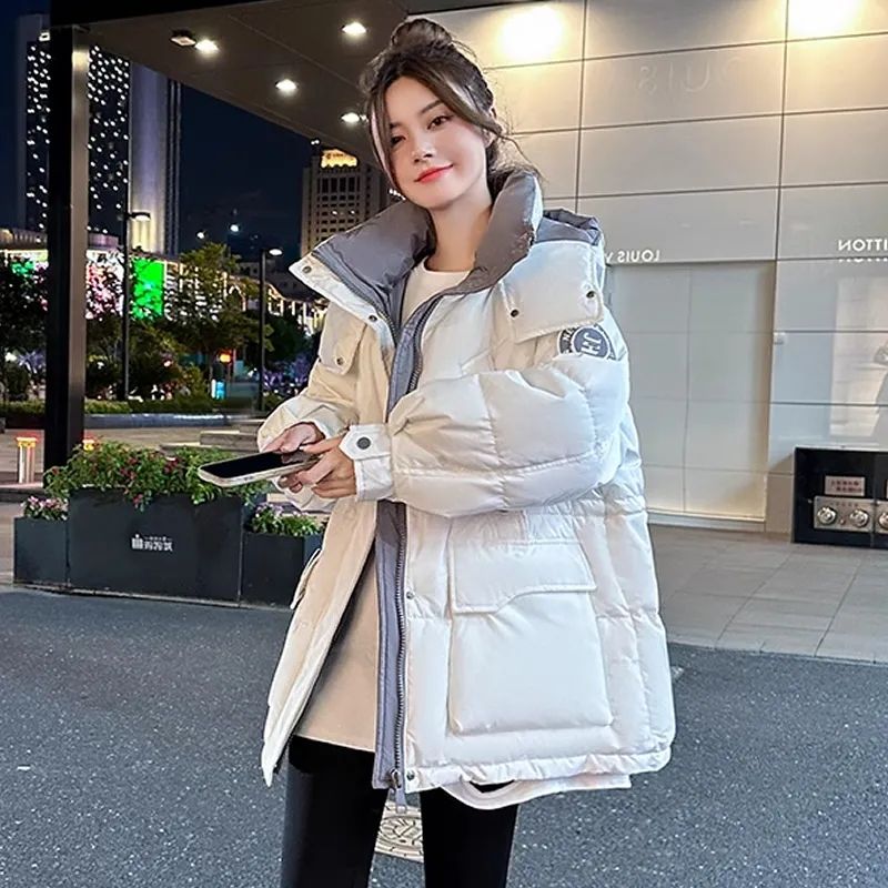 ダウン綿服女性2024年冬の新型ファッションゆるい中長タイプウエストフード付き綿服フード付きコートブーム ダウン綿服女性2024年冬の新型ファッションゆるい中長タイプウエストフード付き綿服フード付きコートブーム