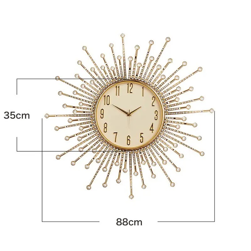 ウォールクロック 壁掛け時計 直径66cm ゴールド 豪華 4色 キラキラ 大きい 目立つ ゴージャス リビングルーム ダイニングルーム 寝室 ショップ レストラン 華やか デザイン 放射 光 静音