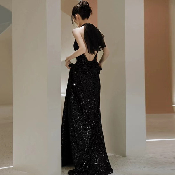 【即納】黒ドレス 結婚式 前撮り サマードレス 夏ドレス ホルターネドレス イブニングドレス ウエディングドレス ウェディングドレス 前撮りドレス 演奏会ドレス 発表会ドレス 大人 パーティードレス