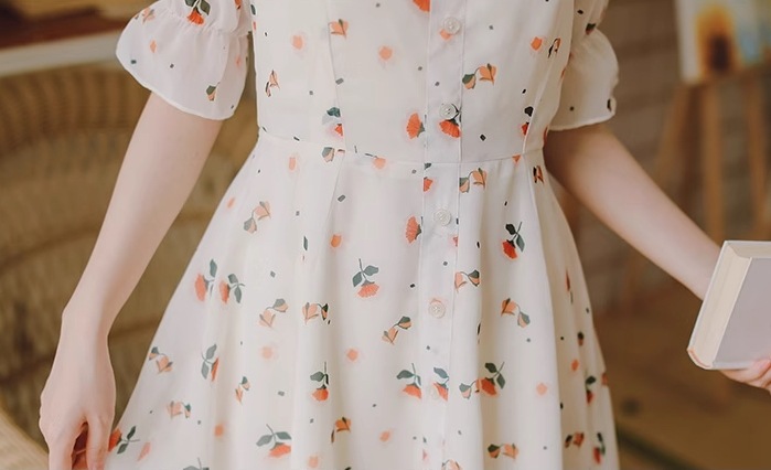 レディース ワンピース ミモレ ロング 半袖 ベルスリーブ スクエアネック Aライン フェミニン 刺繍 シフォン フリル ウエストマーク ハイウエスト 異国風 ボタン かわいい 大人可愛い きれいめ