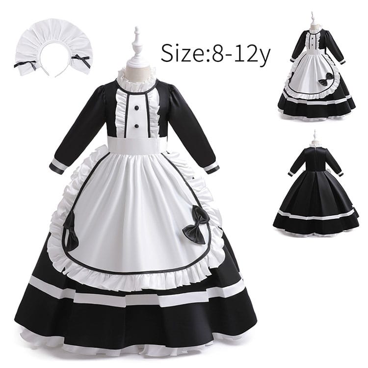 ハロウィン 衣装 メイド服 エプロン 子供用 メイド 女の子 長袖 クラシカル ヘアバンド 蝶結び エプロン 子供コスチューム ハロウィン衣装 子供 ロイヤルメイド ワンピース キッズ メイド コスプ