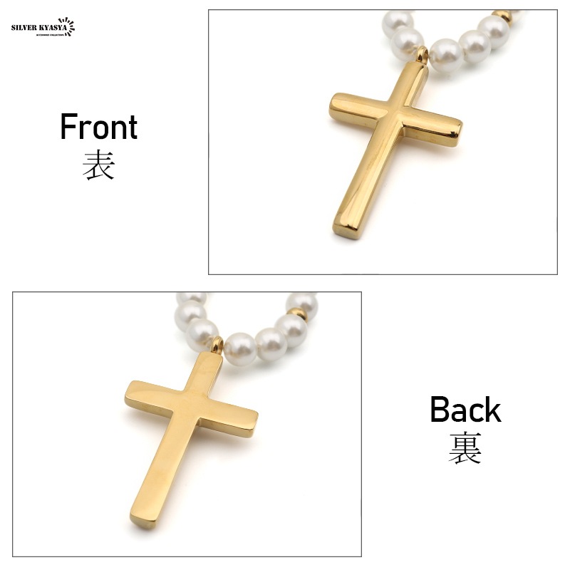 パールネックレス クロス [n448-gold]