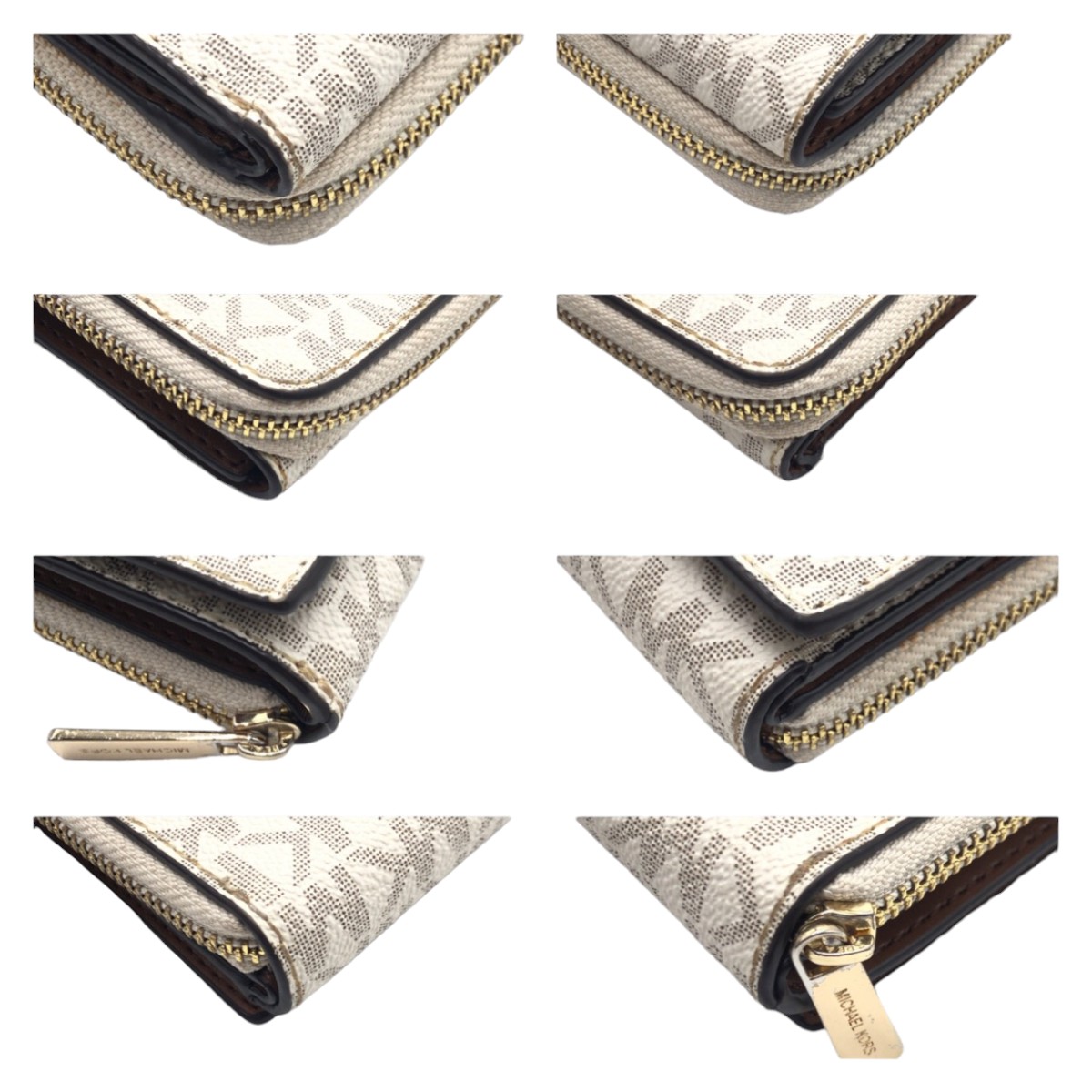 美品 ホワイト ゴールド金具 PVC 折財布 コンパクトウォレット レディース 407144 美品 ホワイト ゴールド金具 PVC 折財布 コンパクトウォレット レディース 407144