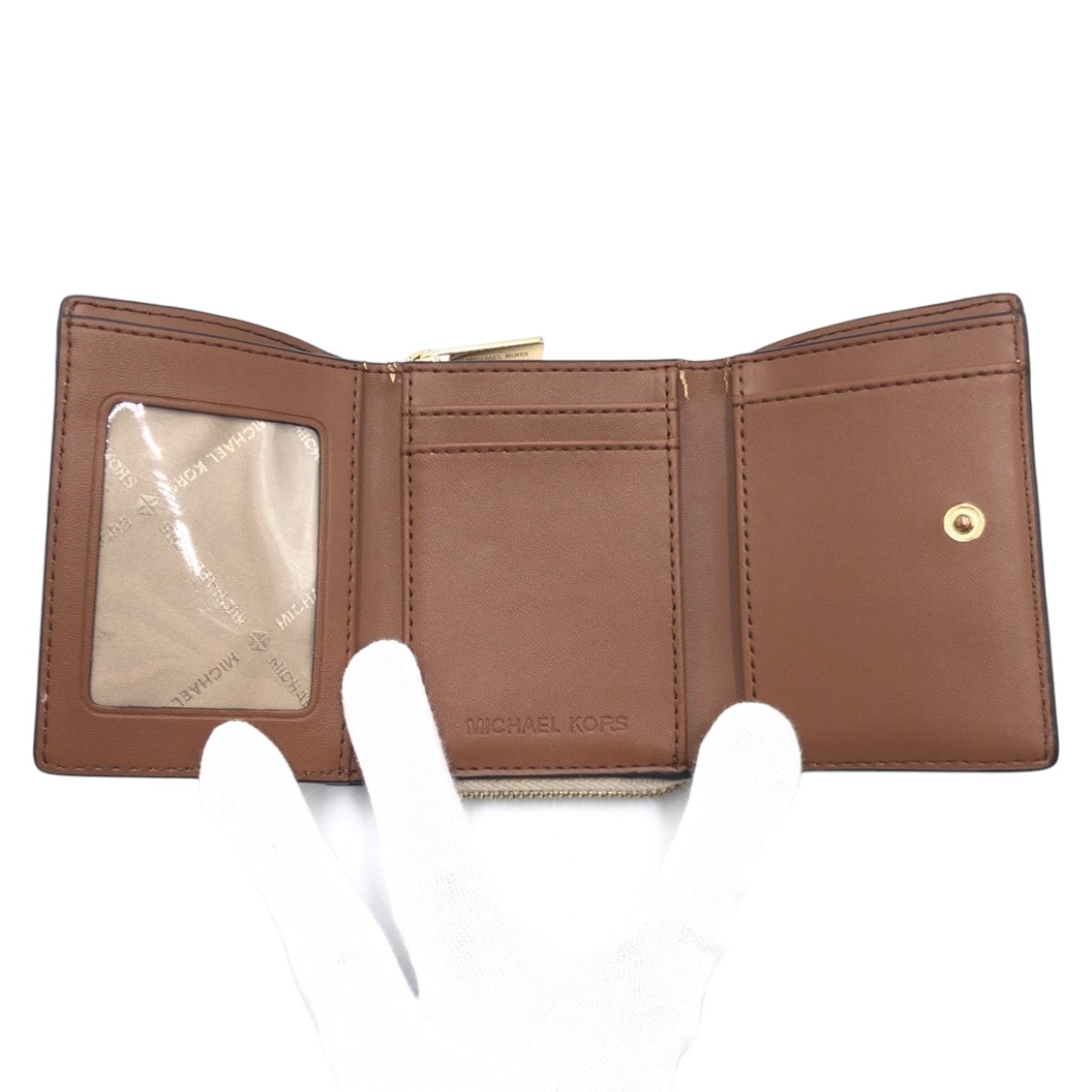 美品 ホワイト ゴールド金具 PVC 折財布 コンパクトウォレット レディース 407144 美品 ホワイト ゴールド金具 PVC 折財布 コンパクトウォレット レディース 407144