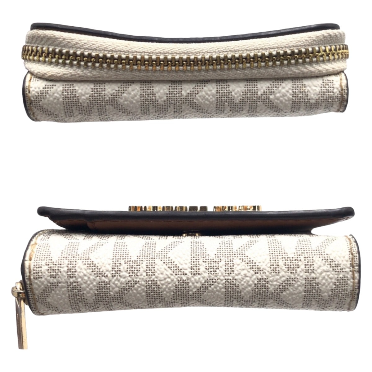 美品 ホワイト ゴールド金具 PVC 折財布 コンパクトウォレット レディース 407144 美品 ホワイト ゴールド金具 PVC 折財布 コンパクトウォレット レディース 407144