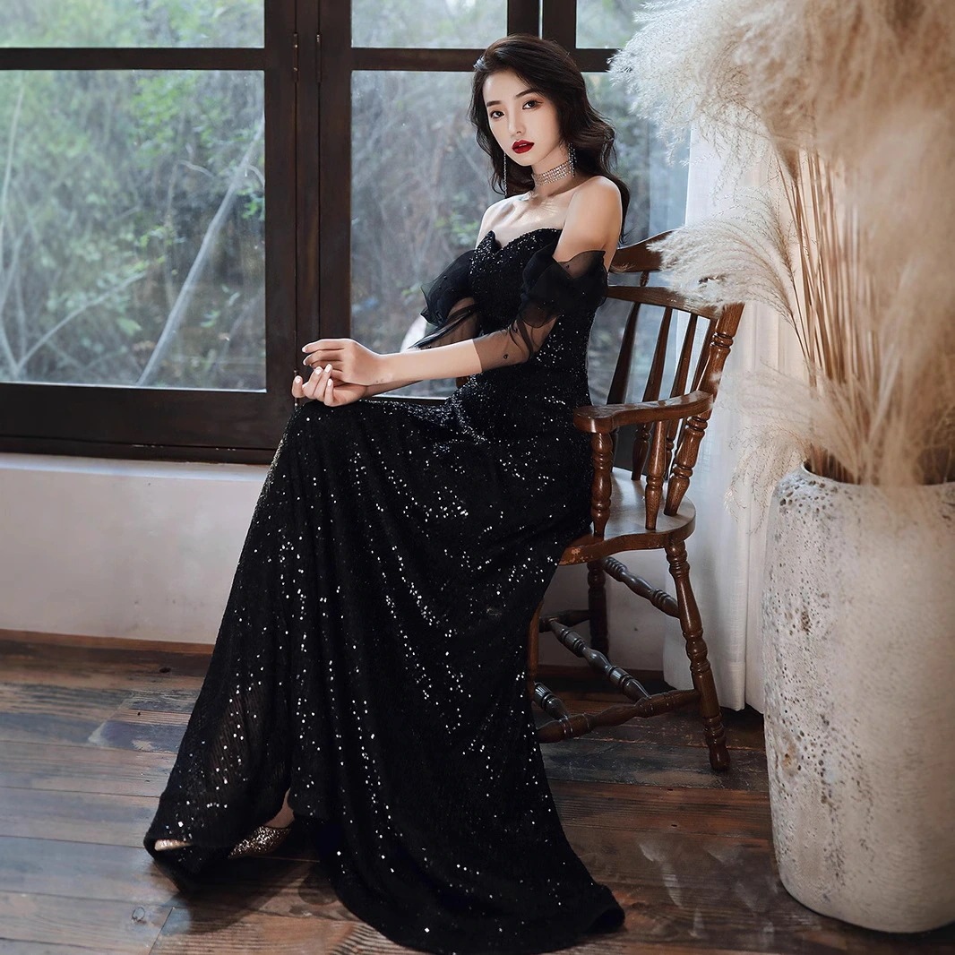 パーティードレス ドレス 黒のイブニングドレスはフランスの新しい宴会気質薄い女王のドレスをドレス パーティードレス ドレス 黒のイブニングドレスはフランスの新しい宴会気質薄い女王のドレスをドレス