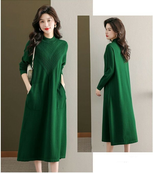 ニットワンピース レディース ハイネック ロング ワンピース 大きいサイズ 秋冬 春 セーター 柔らか ゆったり 体型カバー 着痩せ お洒落 保温 通勤 普段着 緑 黒 bs046s1 ニットワンピース レディース ハイネック ロング ワンピース 大きいサイズ 秋冬 春 セーター 柔らか ゆったり 体型カバー 着痩せ お洒落 保温 通勤 普段着 緑 黒 bs046s1
