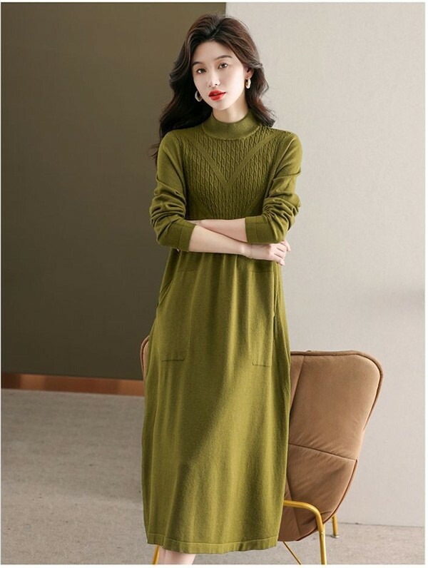ニットワンピース レディース ハイネック ロング ワンピース 大きいサイズ 秋冬 春 セーター 柔らか ゆったり 体型カバー 着痩せ お洒落 保温 通勤 普段着 緑 黒 bs046s1 ニットワンピース レディース ハイネック ロング ワンピース 大きいサイズ 秋冬 春 セーター 柔らか ゆったり 体型カバー 着痩せ お洒落 保温 通勤 普段着 緑 黒 bs046s1