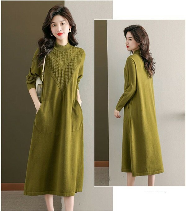 ニットワンピース レディース ハイネック ロング ワンピース 大きいサイズ 秋冬 春 セーター 柔らか ゆったり 体型カバー 着痩せ お洒落 保温 通勤 普段着 緑 黒 bs046s1 ニットワンピース レディース ハイネック ロング ワンピース 大きいサイズ 秋冬 春 セーター 柔らか ゆったり 体型カバー 着痩せ お洒落 保温 通勤 普段着 緑 黒 bs046s1