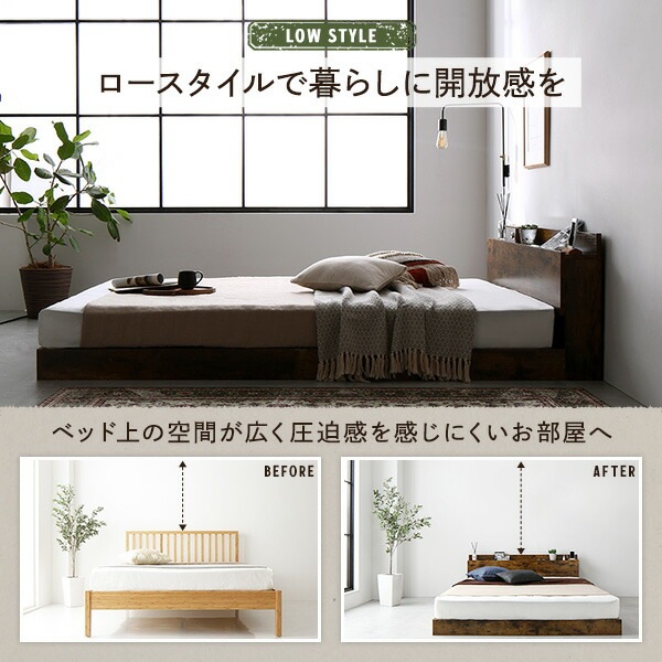 ベッド 低床 ロータイプ すのこ 木製 LED照明付き 棚付き 宮付き コンセント付き シンプル モダン ヴィンテージブラウン セミシングル ボンネルコイルマットレス付き ベッド 低床 ロータイプ すのこ 木製 LED照明付き 棚付き 宮付き コンセント付き シンプル モダン ヴィンテージブラウン セミシングル ボンネルコイルマットレス付き