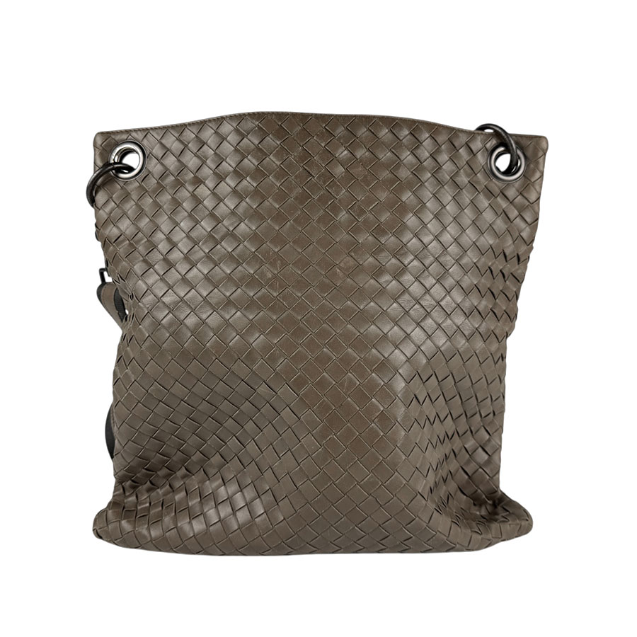 ボッテガヴェネタ BOTTEGAVENETA 斜め掛けショルダーバッグ イントレチャート レザー/キャンバス ブラウン/グレー メンズ z4905