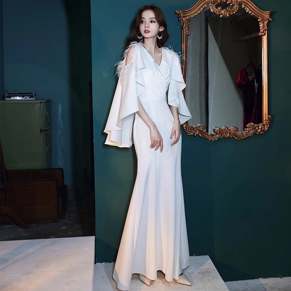 2点購入で200円割引プロモーション最終日 しなくケープドレス ポンチョドレス イブニングドレス ロングドレス マーメイドドレス 二次会ドレス 同窓会ドレス 成人式ドレス 白いドレス 白ドレス 演奏会