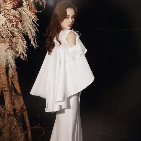 2点購入で200円割引プロモーション最終日 しなくケープドレス ポンチョドレス イブニングドレス ロングドレス マーメイドドレス 二次会ドレス 同窓会ドレス 成人式ドレス 白いドレス 白ドレス 演奏会