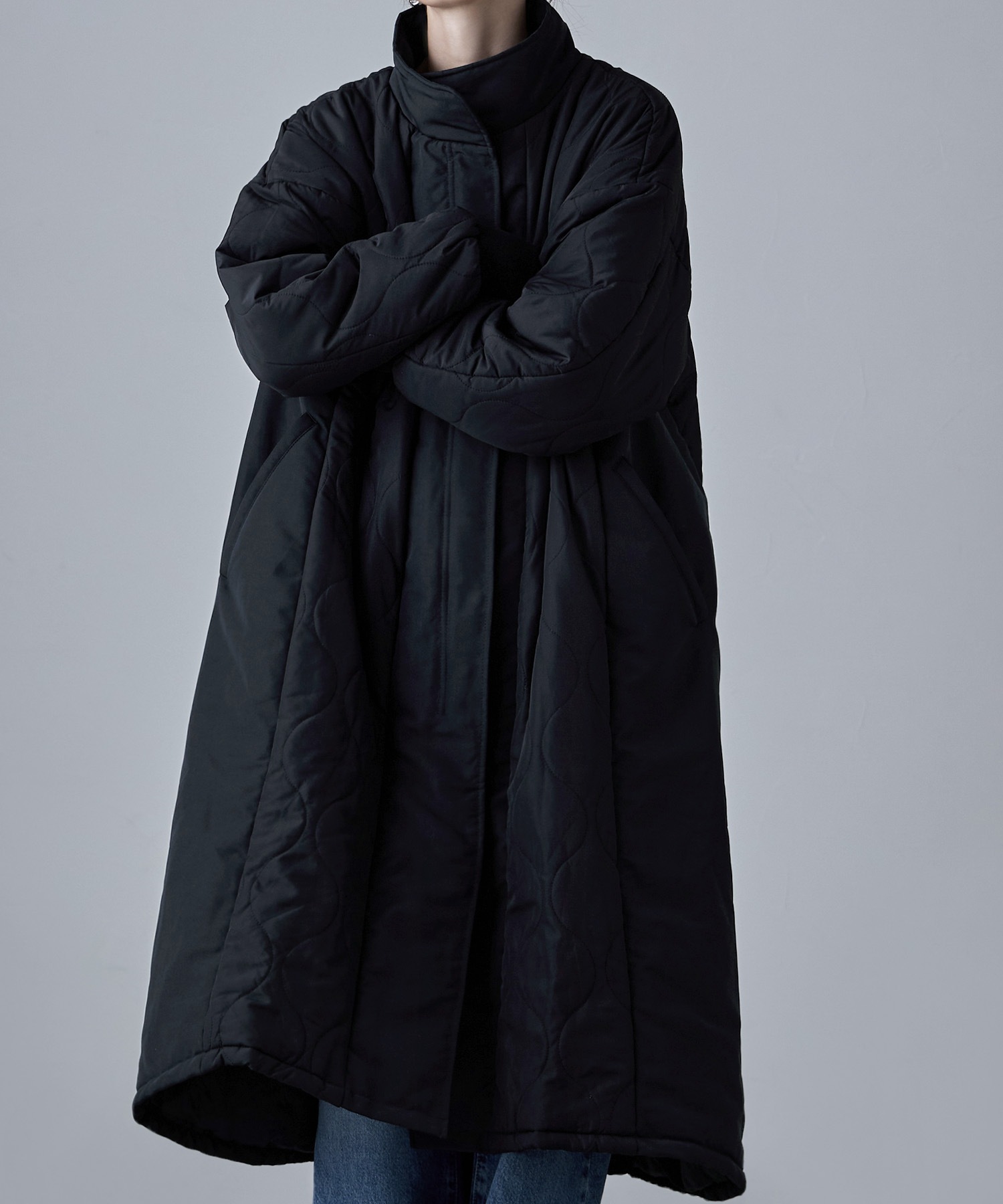 キルティング切替オフラインロングコート アウター コート ジャケット ロング キルティング 中綿 ビッグシルエット ハイネック スタンドネック ラウンドヘム Aライン オーバーサイズ ダウン風 キルティング切替オフラインロングコート アウター コート ジャケット ロング キルティング 中綿 ビッグシルエット ハイネック スタンドネック ラウンドヘム Aライン オーバーサイズ ダウン風