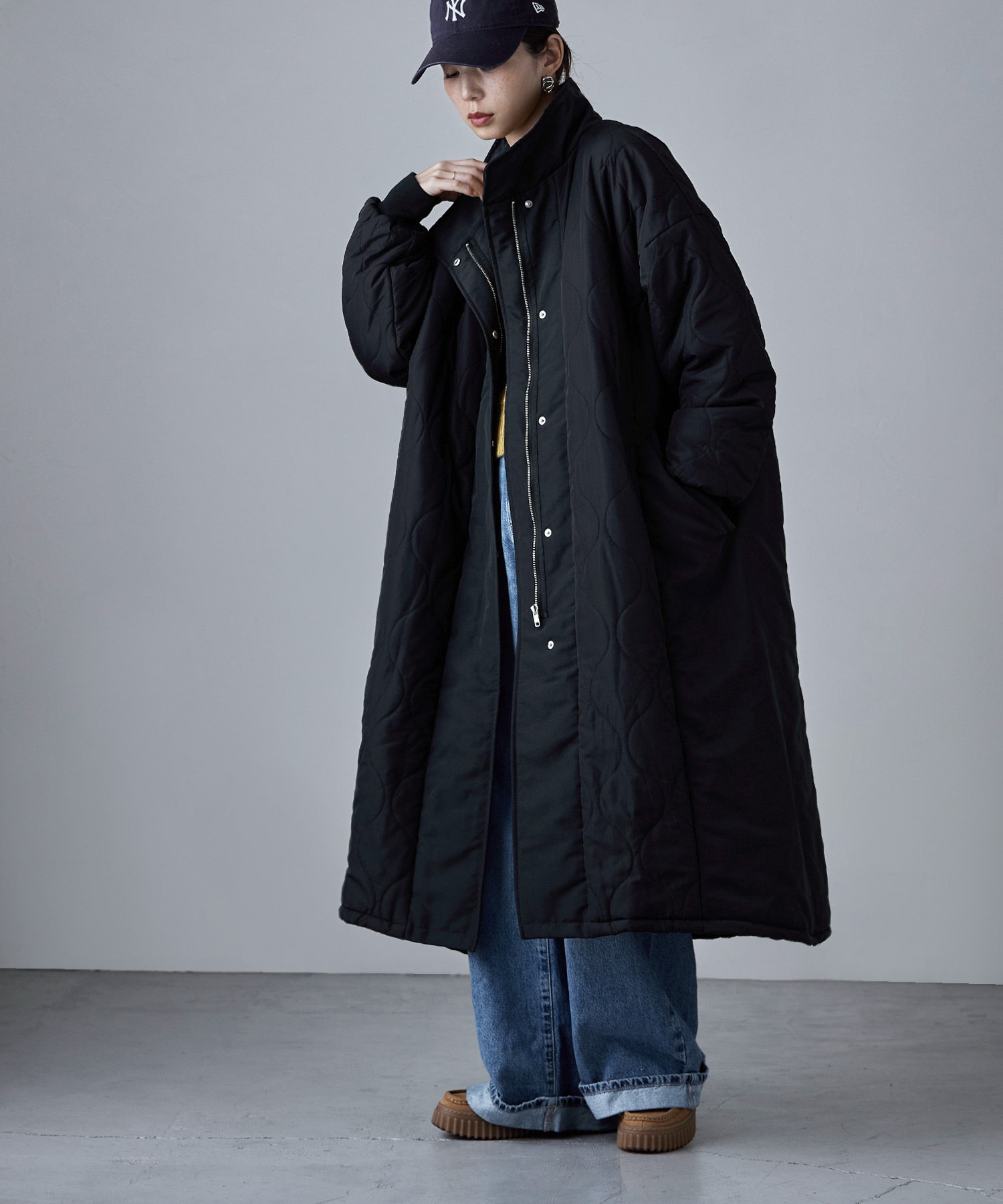 キルティング切替オフラインロングコート アウター コート ジャケット ロング キルティング 中綿 ビッグシルエット ハイネック スタンドネック ラウンドヘム Aライン オーバーサイズ ダウン風 キルティング切替オフラインロングコート アウター コート ジャケット ロング キルティング 中綿 ビッグシルエット ハイネック スタンドネック ラウンドヘム Aライン オーバーサイズ ダウン風