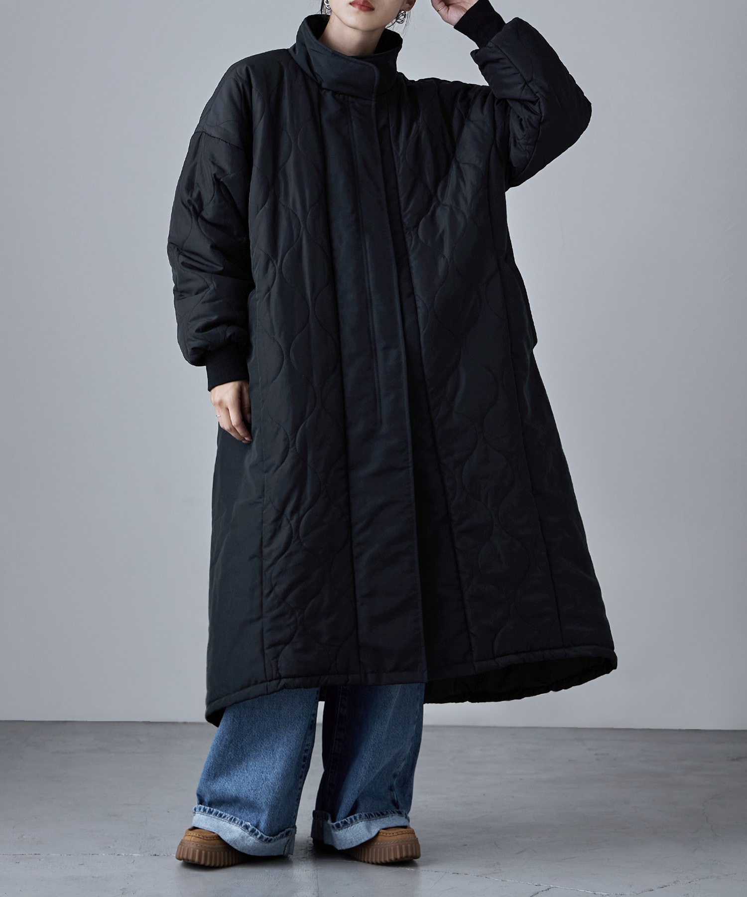 キルティング切替オフラインロングコート アウター コート ジャケット ロング キルティング 中綿 ビッグシルエット ハイネック スタンドネック ラウンドヘム Aライン オーバーサイズ ダウン風 キルティング切替オフラインロングコート アウター コート ジャケット ロング キルティング 中綿 ビッグシルエット ハイネック スタンドネック ラウンドヘム Aライン オーバーサイズ ダウン風