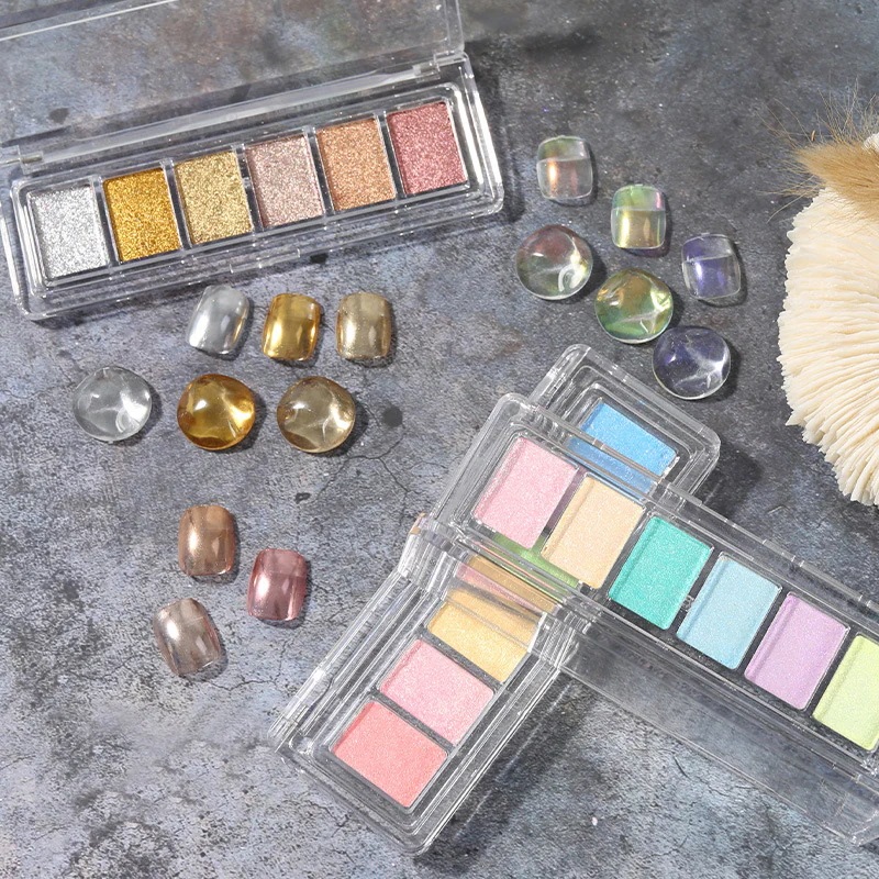 【10個セット】ミラーパウダー オーロラパウダー ネイル 固形 6色パレット ネイルパウダー ゴールド シルバー ジェルネイル カラー ネイルパーツ 自宅 极細