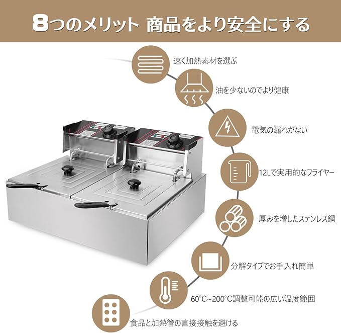 電気フライヤー 業務用 二槽式 12L 大容量 卓上フライヤー 100/110 温度調整付 2500W 揚げ物 天ぷら 唐揚げバスケット付き 個別通電可能 ダブルシリンダー ステンレス鋼 防錆性あ 電気フライヤー 業務用 二槽式 12L 大容量 卓上フライヤー 100/110 温度調整付 2500W 揚げ物 天ぷら 唐揚げバスケット付き 個別通電可能 ダブルシリンダー ステンレス鋼 防錆性あ