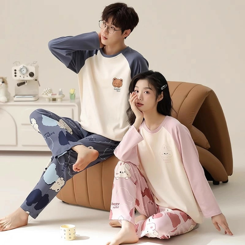 【男女セットの価格】送料無料 ペアパジャマ ルームウェア 部屋着 普段着 100%綿 上下セット ホームウェア 春夏秋 寝巻き 寝間着 セットアップ ペアで揃えられる カップル 恋人 結婚