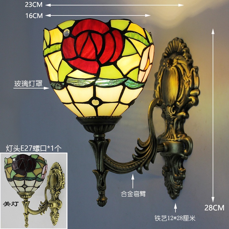 アメリカンレトロ壁灯手作りステンドグラスのランプシェード民宿レストラン壁灯廊下通路灯 アメリカンレトロ壁灯手作りステンドグラスのランプシェード民宿レストラン壁灯廊下通路灯