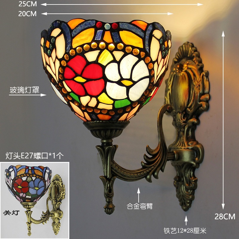 アメリカンレトロ壁灯手作りステンドグラスのランプシェード民宿レストラン壁灯廊下通路灯 アメリカンレトロ壁灯手作りステンドグラスのランプシェード民宿レストラン壁灯廊下通路灯
