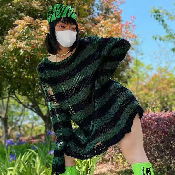 Qoo10] セーター レディース ダメージ加工 ニッ