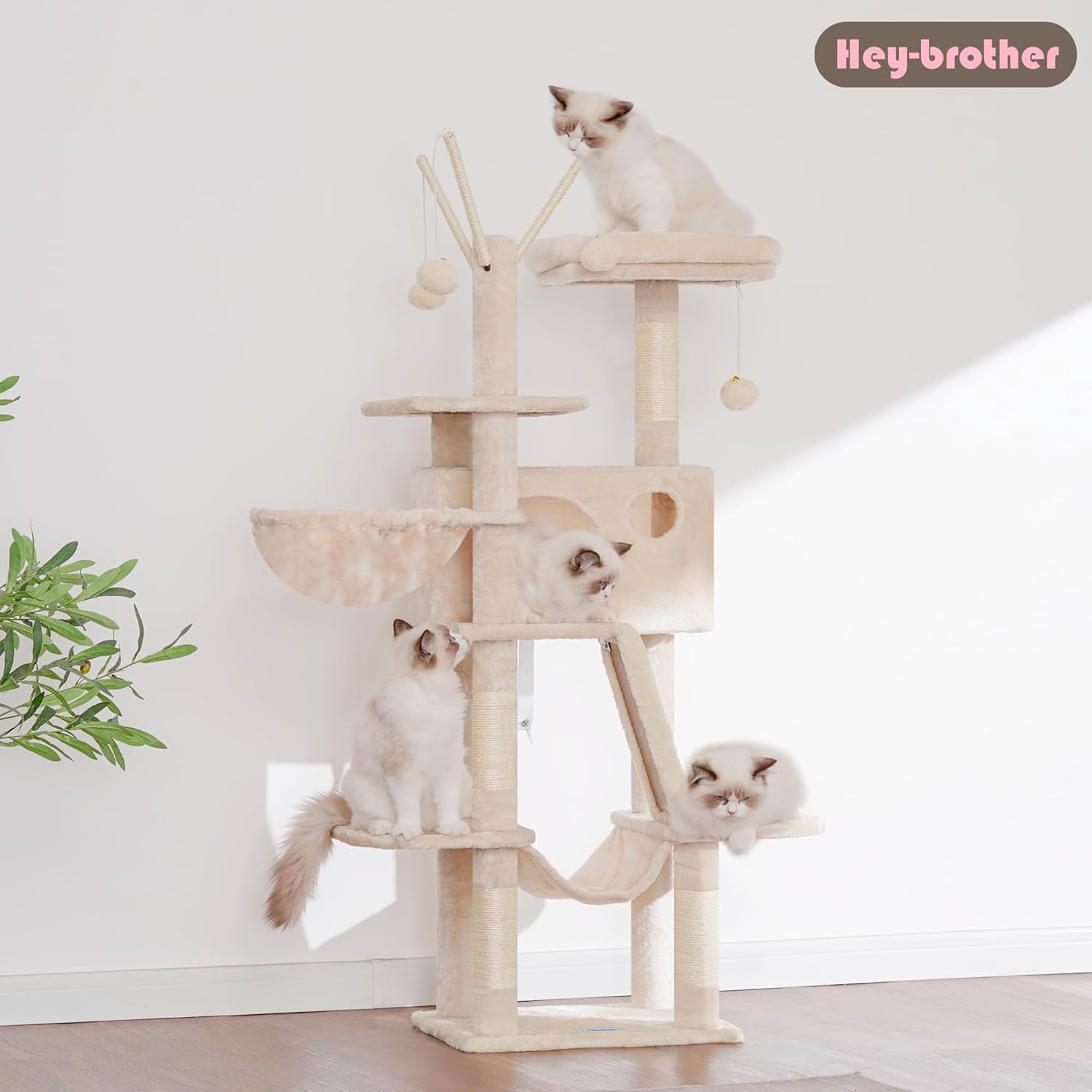 Hey-brother キャットタワー スリム 省スペース 猫タワーおしゃれ 登りやすい 大きな猫屋 天然シサル爪研ぎ板 爪とぎ おもちゃ ハンモック クッション入りベッド 高さ135 cm Hey-brother キャットタワー スリム 省スペース 猫タワーおしゃれ 登りやすい 大きな猫屋 天然シサル爪研ぎ板 爪とぎ おもちゃ ハンモック クッション入りベッド 高さ135 cm