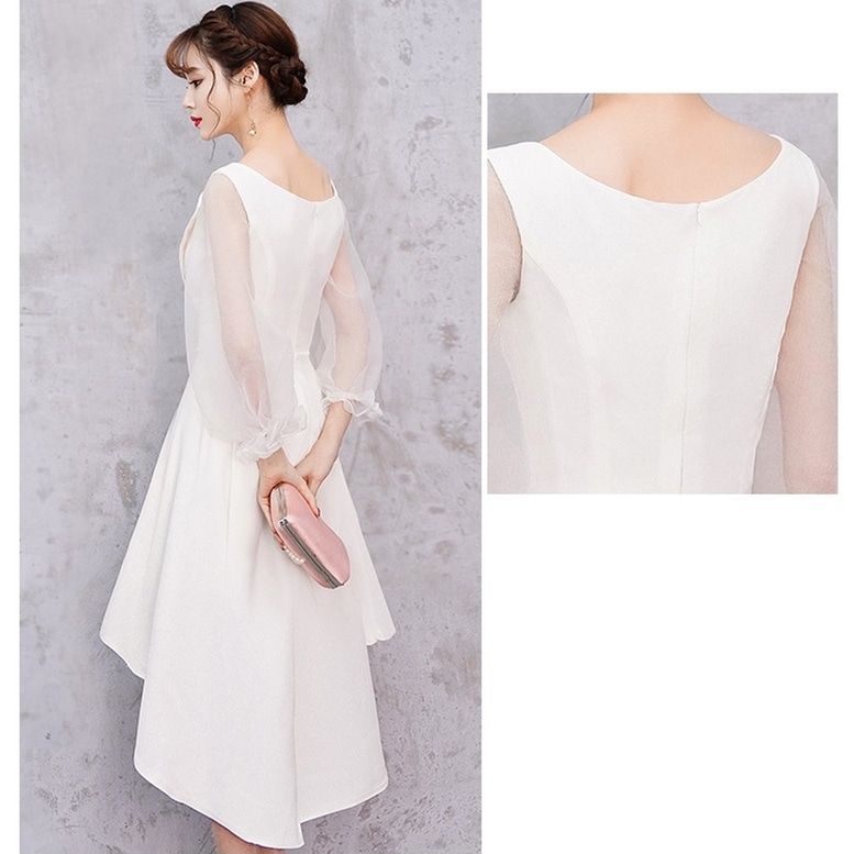 ワンピース レディース アシンメトリーワンピース シースルー袖 ドレス ひざ丈 長袖 Vネック ワンピース レディース アシンメトリーワンピース シースルー袖 ドレス ひざ丈 長袖 Vネック