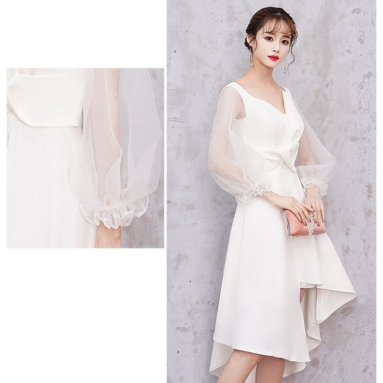 ワンピース レディース アシンメトリーワンピース シースルー袖 ドレス ひざ丈 長袖 Vネック ワンピース レディース アシンメトリーワンピース シースルー袖 ドレス ひざ丈 長袖 Vネック