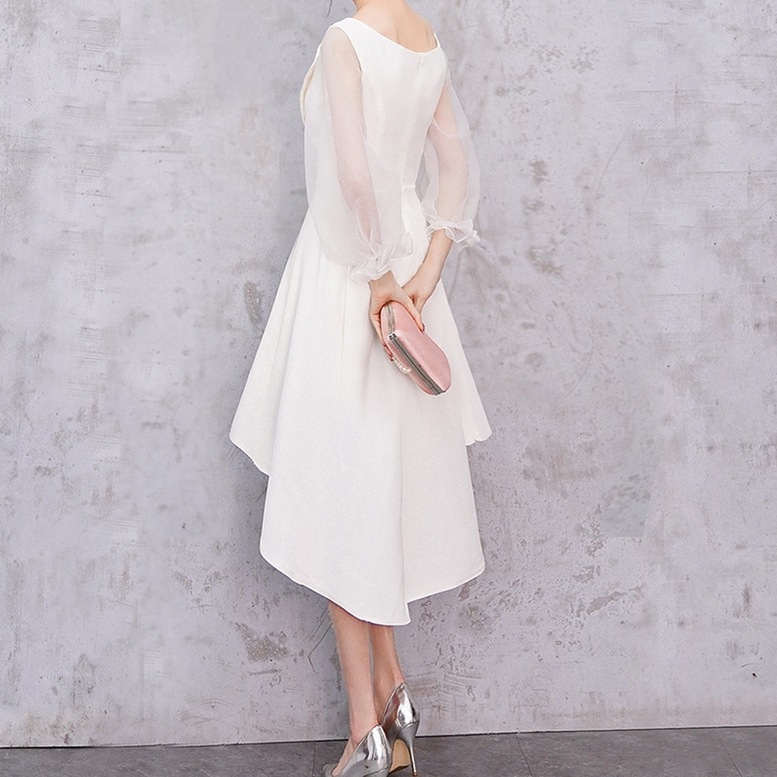 ワンピース レディース アシンメトリーワンピース シースルー袖 ドレス ひざ丈 長袖 Vネック ワンピース レディース アシンメトリーワンピース シースルー袖 ドレス ひざ丈 長袖 Vネック