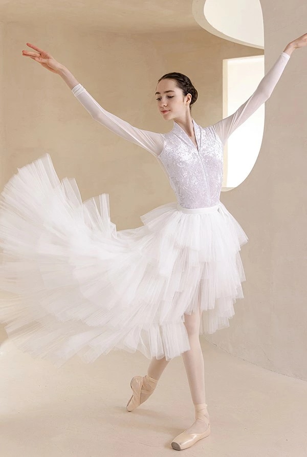 バレエ レオタード 大人 長袖 美ライン vネット シンプル 韓国風 大人