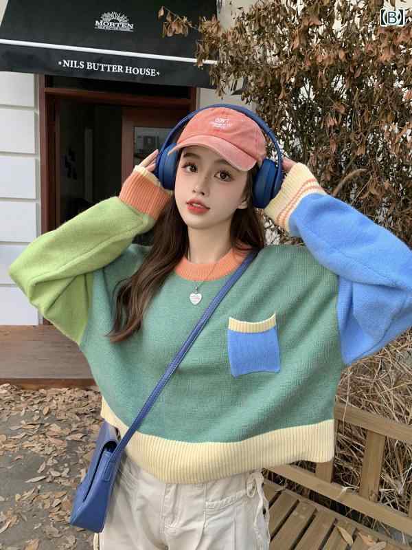 レディース トップス セーター パーカー オシャレ 韓国 カワイイ カジュアル カーディガン 長袖 ニット 秋冬 春 インナー デザイン ルーズ セレブ カラフル スプライシング プルオーバー ショー レディース トップス セーター パーカー オシャレ 韓国 カワイイ カジュアル カーディガン 長袖 ニット 秋冬 春 インナー デザイン ルーズ セレブ カラフル スプライシング プルオーバー ショー