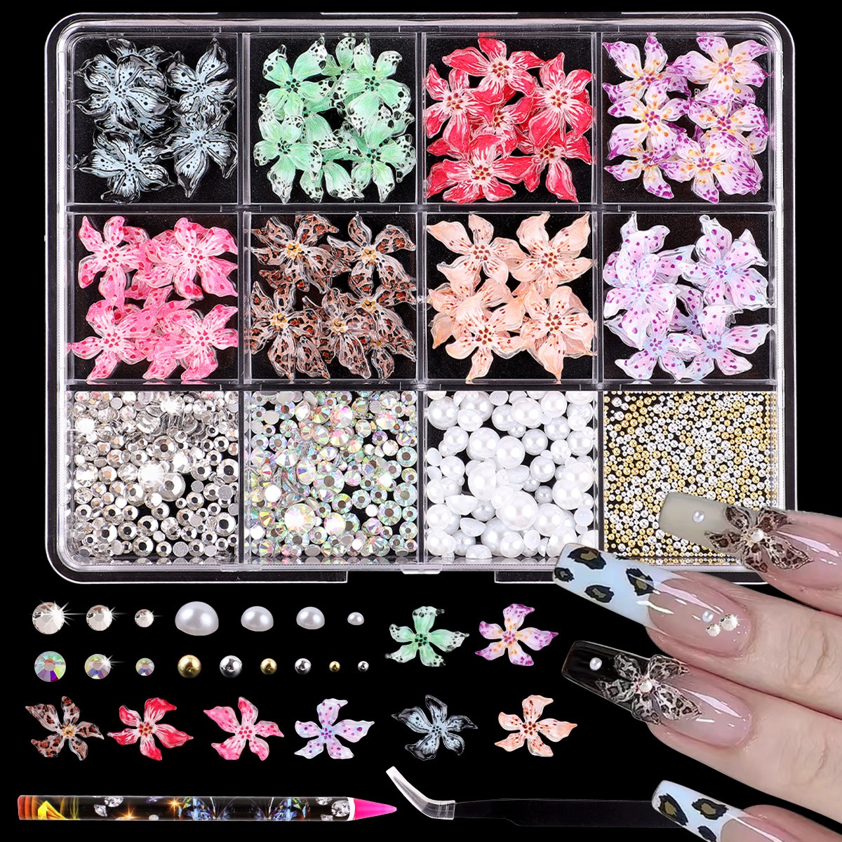 【1点ご購入 で10点プレゼントいたします】カラー立体ソフト彫刻氷晶百合花リボン装飾パーツセット