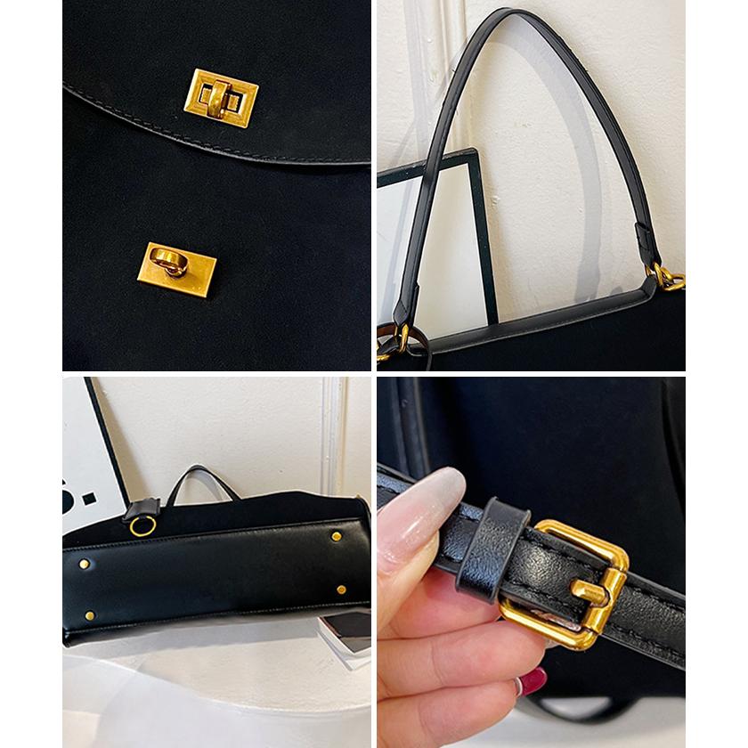 バッグ ハンドバッグ ショルダーバッグ スウェード風 2way 金具 ゴールド A4サイズOK 大容量 秋 冬 韓国 ファッション / ダブルひねり金具2wayスエード風バッグ