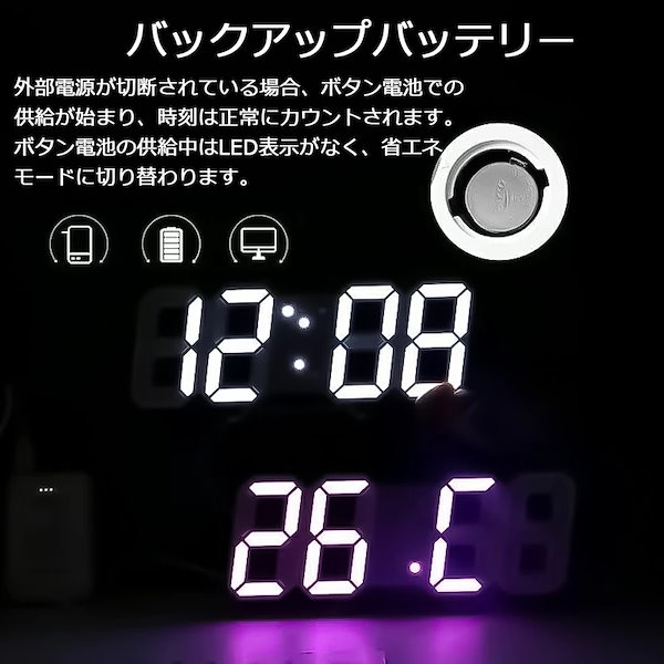 韓国インテリア 温湿度デジタル LED 壁掛け時計 4colour (時計