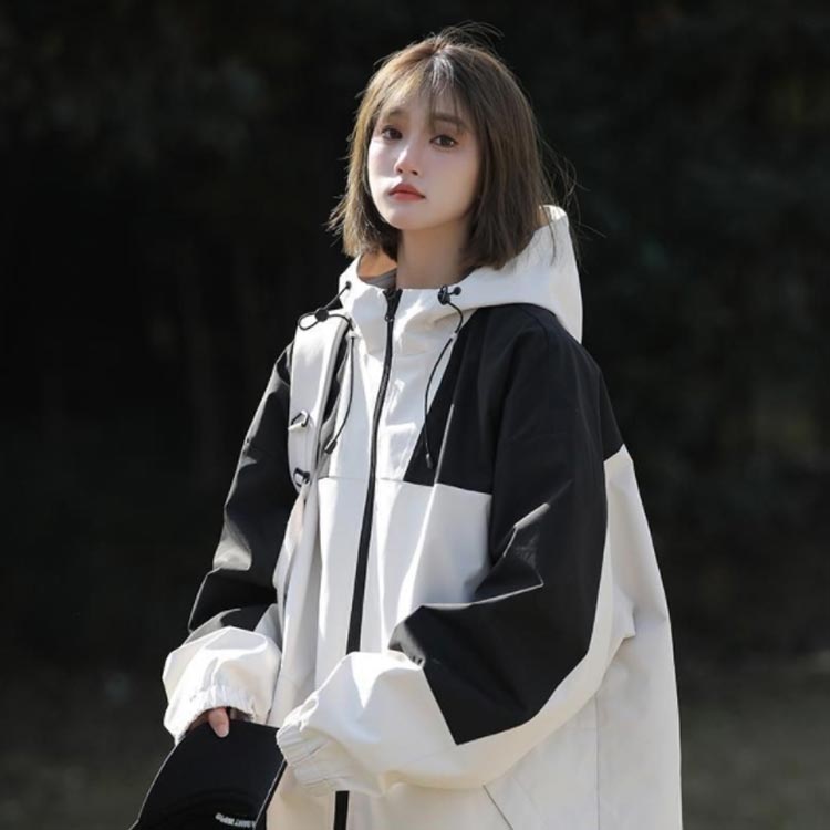 マウンテンパーカー配色レディース春アウターボリュームネックライトアウターブルゾンオーバーサイズフード付き裏地付き薄撥水秋カジュアル通学通勤スプリングコート大きいサイズMLXL2XL学生女子 マウンテンパーカー配色レディース春アウターボリュームネックライトアウターブルゾンオーバーサイズフード付き裏地付き薄撥水秋カジュアル通学通勤スプリングコート大きいサイズMLXL2XL学生女子