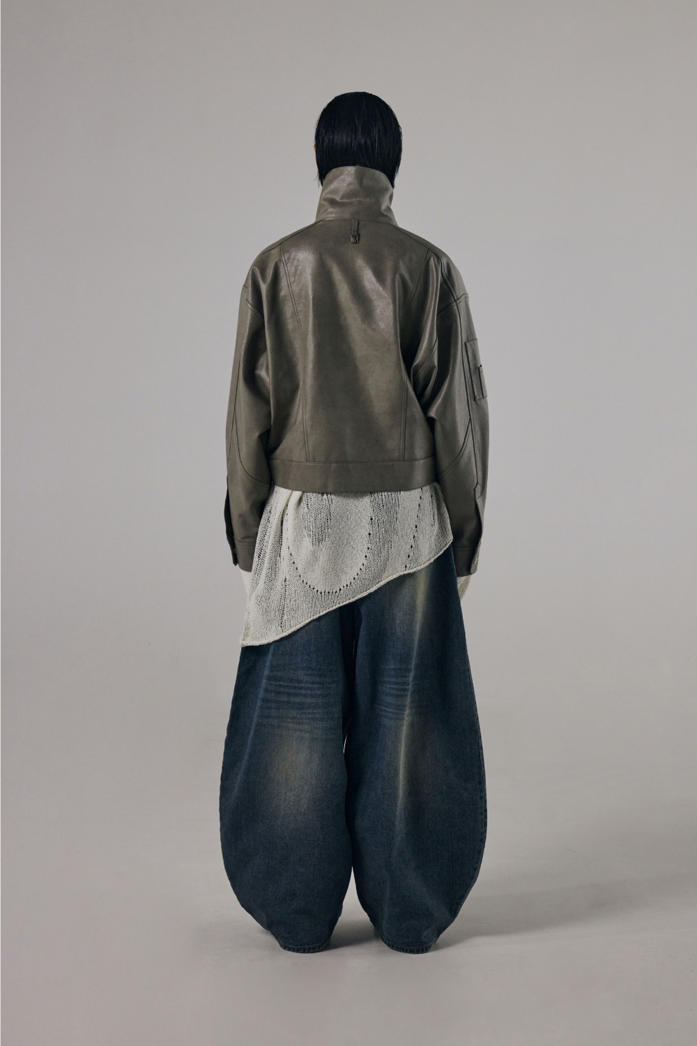 【TREEMINGBIRD】 BOLD ZIP HIGE-NECK LEATHER JACKET : ASH GRAY 【TREEMINGBIRD】 BOLD ZIP HIGE-NECK LEATHER JACKET : ASH GRAY