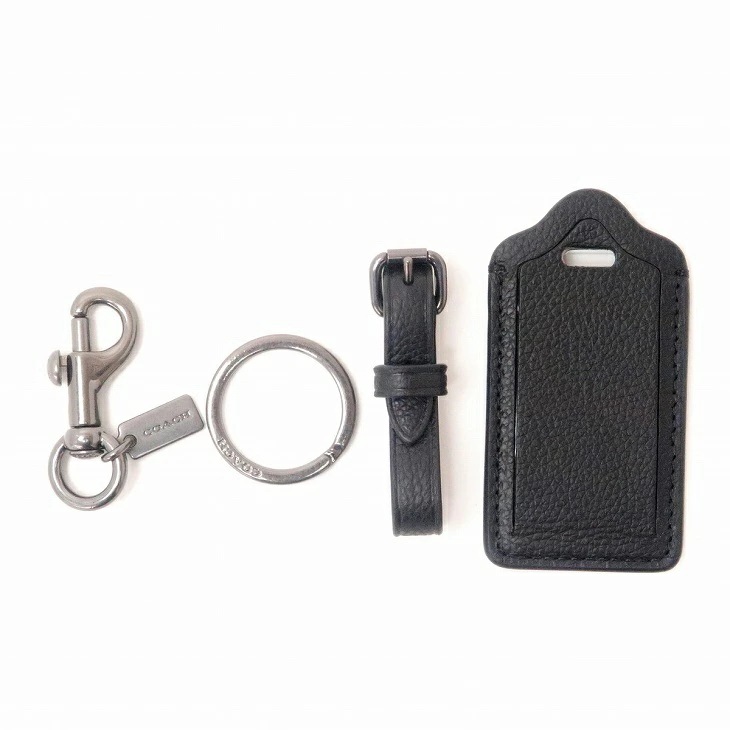 キーリング メンズ キーホルダー ラゲッジタグ ブラック 黒 レザー 34586QBBK