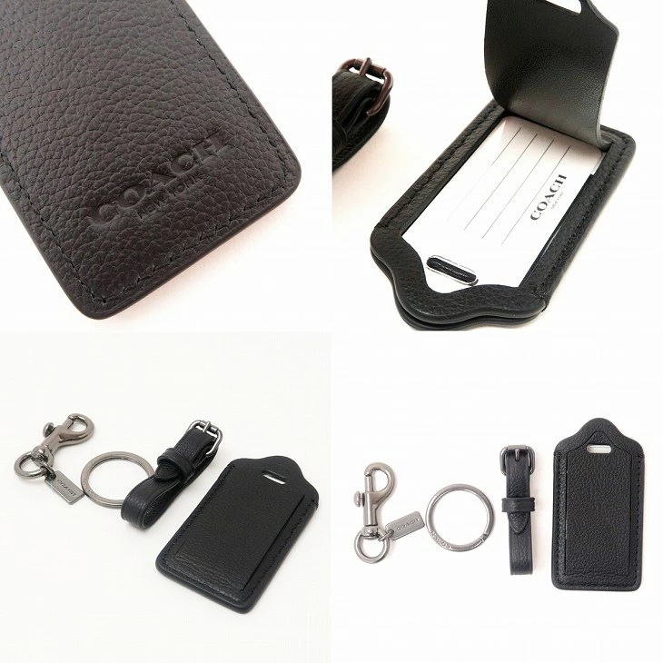 キーリング メンズ キーホルダー ラゲッジタグ ブラック 黒 レザー 34586QBBK