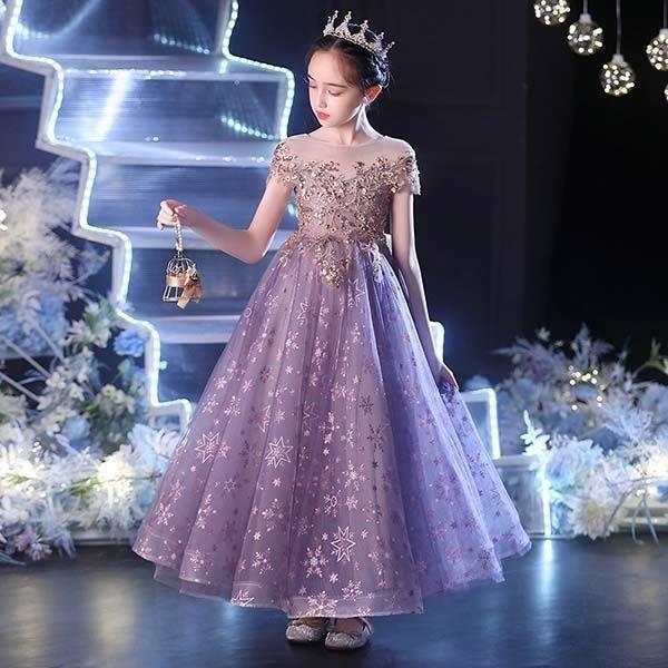 Primepicピアノ発表会 ドレス 中学生 ワンピース ジュニアドレス 七五三 子供ドレス パープル 紫 キッズドレス ロング丈 ショート丈 袖なし ノースリーブ キラキラ 雪の Primepicピアノ発表会 ドレス 中学生 ワンピース ジュニアドレス 七五三 子供ドレス パープル 紫 キッズドレス ロング丈 ショート丈 袖なし ノースリーブ キラキラ 雪の