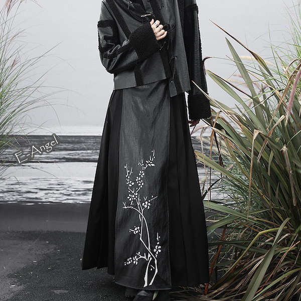 Qoo10] プリーツスカート 黒 ロングスカート 改