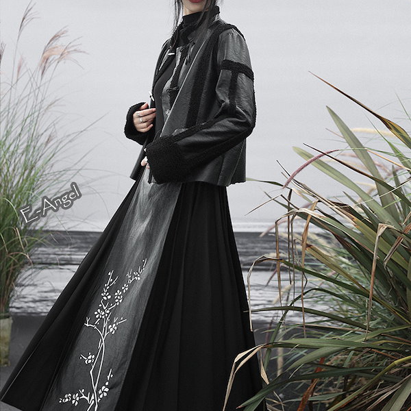 Qoo10] プリーツスカート 黒 ロングスカート 改