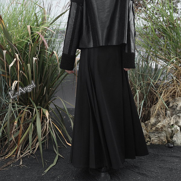 Qoo10] プリーツスカート 黒 ロングスカート 改