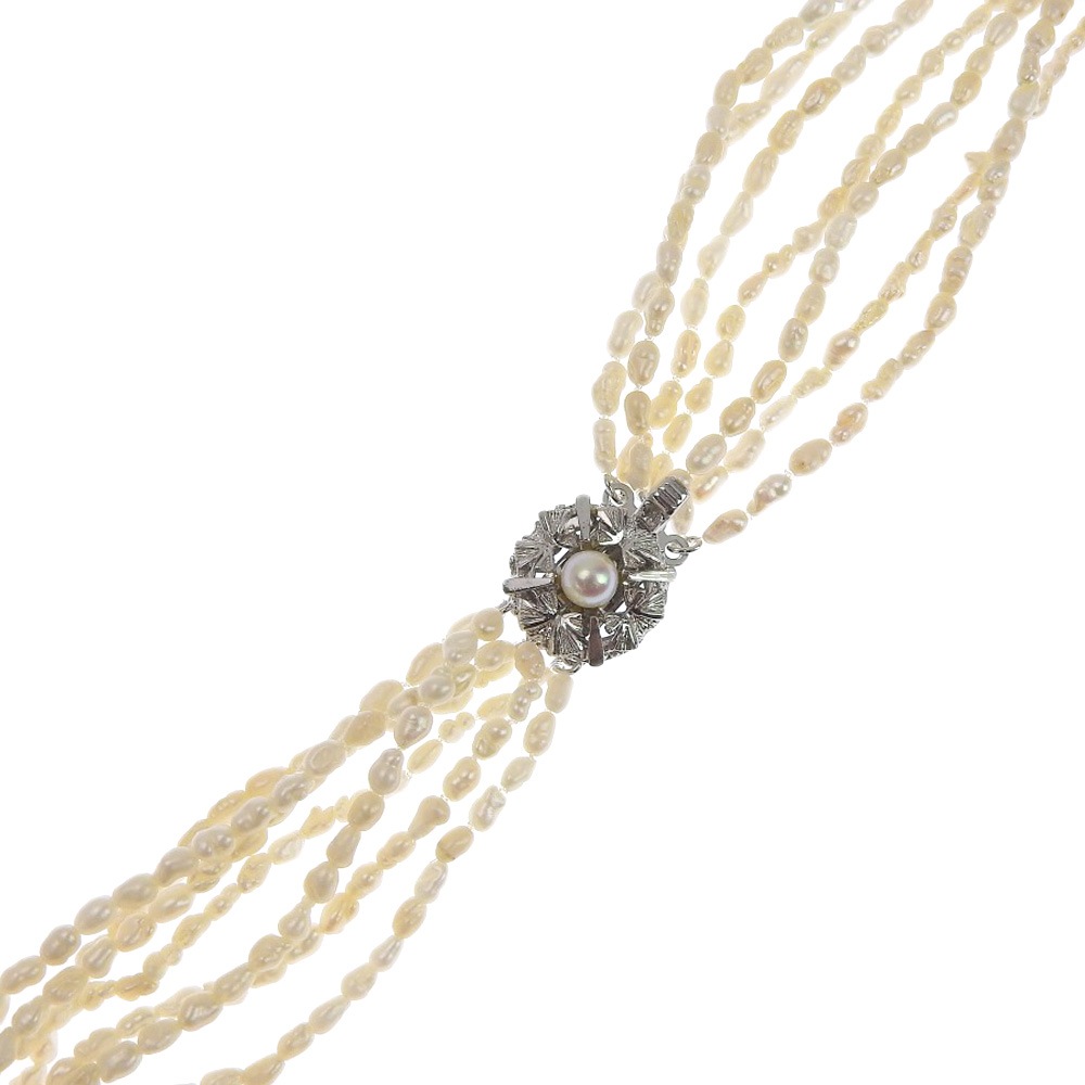 バロックベビーパール ７連 ネックレス 2.0～3.0ｍｍ 真珠 シルバー 約40.7g レディース 中古品 A-ランク