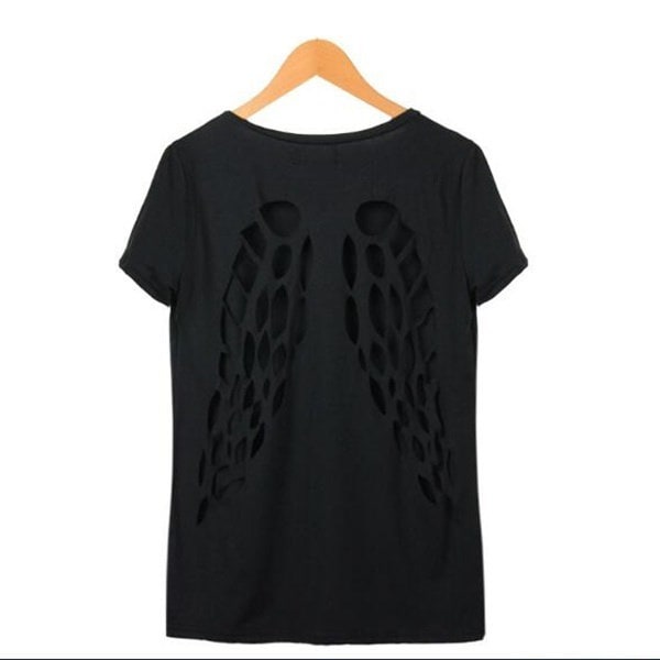 パンクバックレスホローバックエンジェルウィングスクルーネックブラウストップTシャツ パンクバックレスホローバックエンジェルウィングスクルーネックブラウストップTシャツ