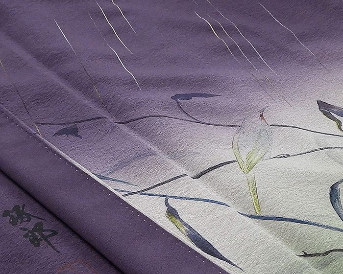 色留袖 未着用 正絹 鳥草葉模様 身丈153.5cm 裄丈64cm 色留袖 一つ紋 未使用 着物