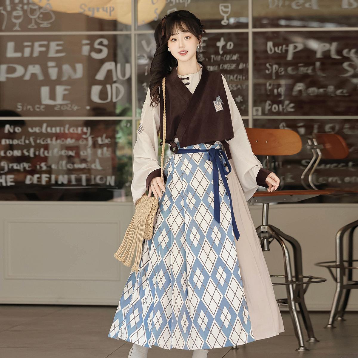 【フルセット】山間旅行記新韓国韓cos元素馬甲シャツ半スカートcos服セット 【フルセット】山間旅行記新韓国韓cos元素馬甲シャツ半スカートcos服セット